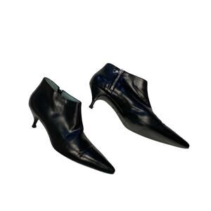 Sigerson Morrison Black Pointed Toe Leather Heeled Booties 8.5